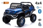 Voiture électrique miniature Mercedes-Benz UNIMOG - Bleue, Télécommande 2,4 Ghz, 4 X 4, Deux places, Suspension, Bouton de démarrage, Roues souples en EVA, USB, Bluetooth