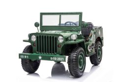 Voiture électrique USA ARMY 4X4, Verte, Trois places, Lecteur MP3 avec entrée USB / SD, Suspension intégrale, Éclairage LED, Pare-brise rabattable, Batterie 12V14AH, Roues EVA, Sièges en similicuir, Télécommande 2,4 GHz, 4 x 4 lecteur