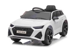 Voiture électrique pour enfants Audi RS6, Blanc, Siège en cuir, Portes ouvrantes, Moteur 2x 25W, Batterie 12 V, Télécommande 2,4 Ghz, Roues souples EVA, Lumières LED, Démarrage progressif, Amortisseurs, Licence ORIGINAL