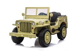 Voiture électrique USA ARMY 4X4, Trois places, Lecteur MP3 avec entrée USB / SD, Suspension intégrale, Éclairage LED, Pare-brise rabattable, Batterie 12V14AH, Roues EVA, Sièges en similicuir, Télécommande 2,4 GHz, 4 x 4 lecteur