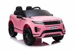 Porteur électrique Range Rover EVOQUE, Rose, siège en similicuir simple, lecteur MP3 avec entrée USB, lecteur 4x4, batterie 12V10Ah, roues EVA, axes de suspension, démarrage à clé, télécommande Bluetooth 2,4 GHz, sous licence