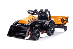 Tracteur électrique FARMER avec poche et remorque, orange, propulsion arrière, batterie 6V, roues en plastique, siège large, moteur 20W, monoplace, commande au volant, lumières LED