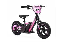 Draisienne électrique pour enfants RIRIBIKE RTX3 24V (12"), Rose, Batterie au lithium, Moteur 100W, Frein à disque, Siège PU souple réglable