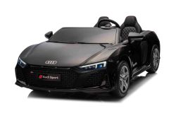 Voiture électrique Audi R8 SPYDER Biplace 24V, noir, Lecteur MP3 avec USB/AUX et Bluetooth, Batterie 24V/14Ah, Moteurs 2 x 200W, Roues EVA avec suspension arrière, Sièges réglables en cuir, Télécommande, Licence